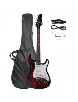 Glarry GST-E Electric Guitar Bag Shoulder Strap Pick Whammy Bar Cord Wrench Tool Red