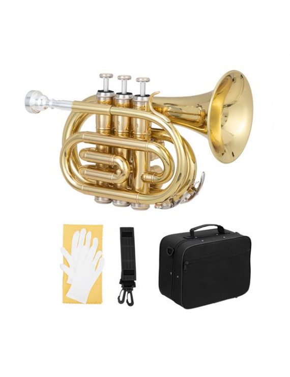 Glarry Brass Bb Pocket Trumpet Mini Trumpet with 7C Mouthpiece Golden
