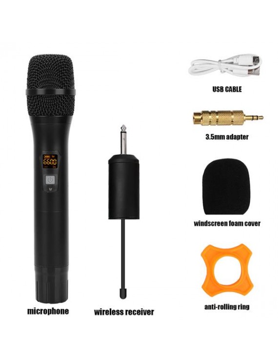 Portable UHF Wireless Handheld Microphone with Receiver AA Battery for Conference Speech Black